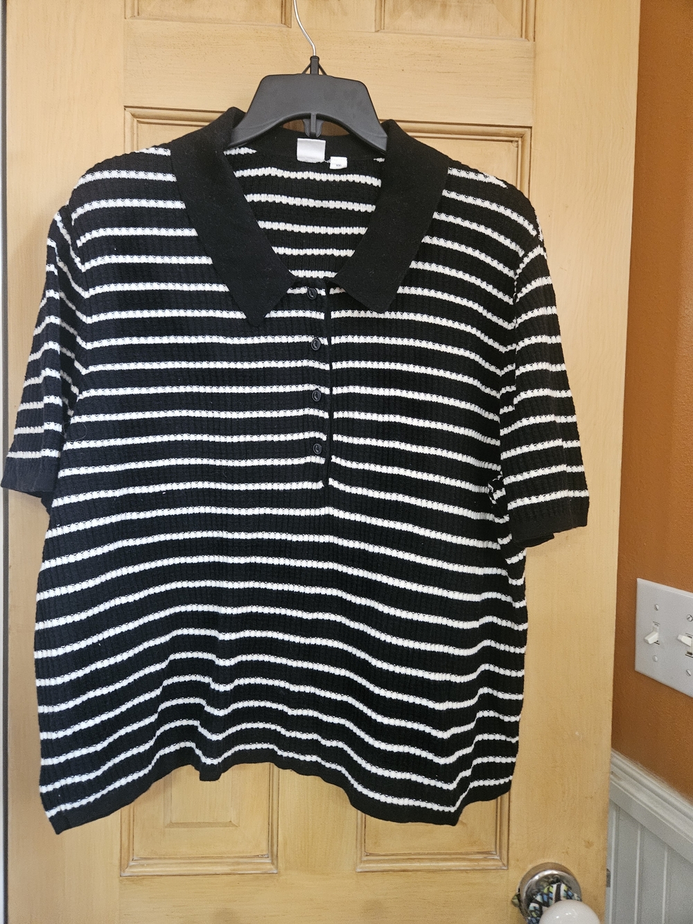 Gap Women's Black & Cream Striped Polo Shirt - Classic Short Sleeve